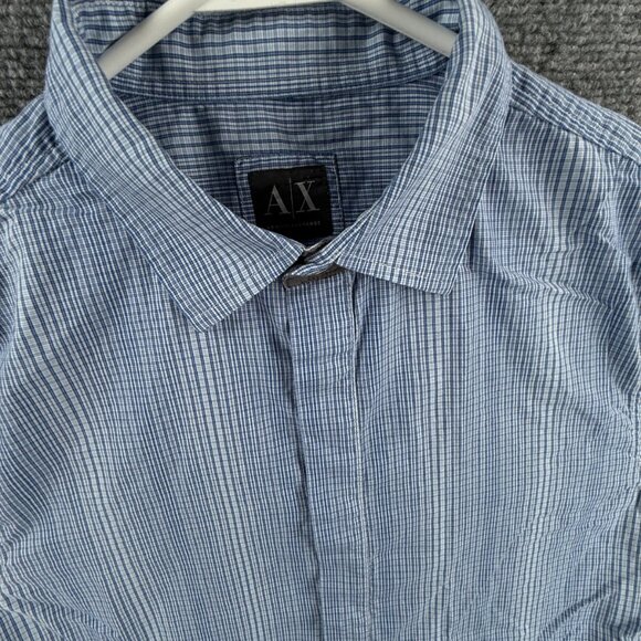Armani Exchange Hidden Buttons Button Up Shirt Long Sleeve Blue Medium Slim Fit - Picture 2 of 16